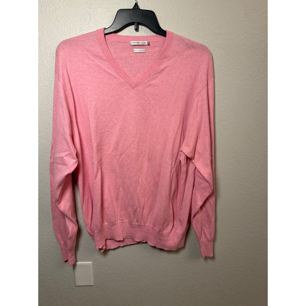 Peter Millar Mens XXL V-Neck Sweater Pink Cotton Cashmere Blend Knit Layering